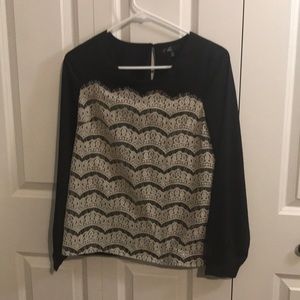 C. Luce black blouse top white lace long sleeves